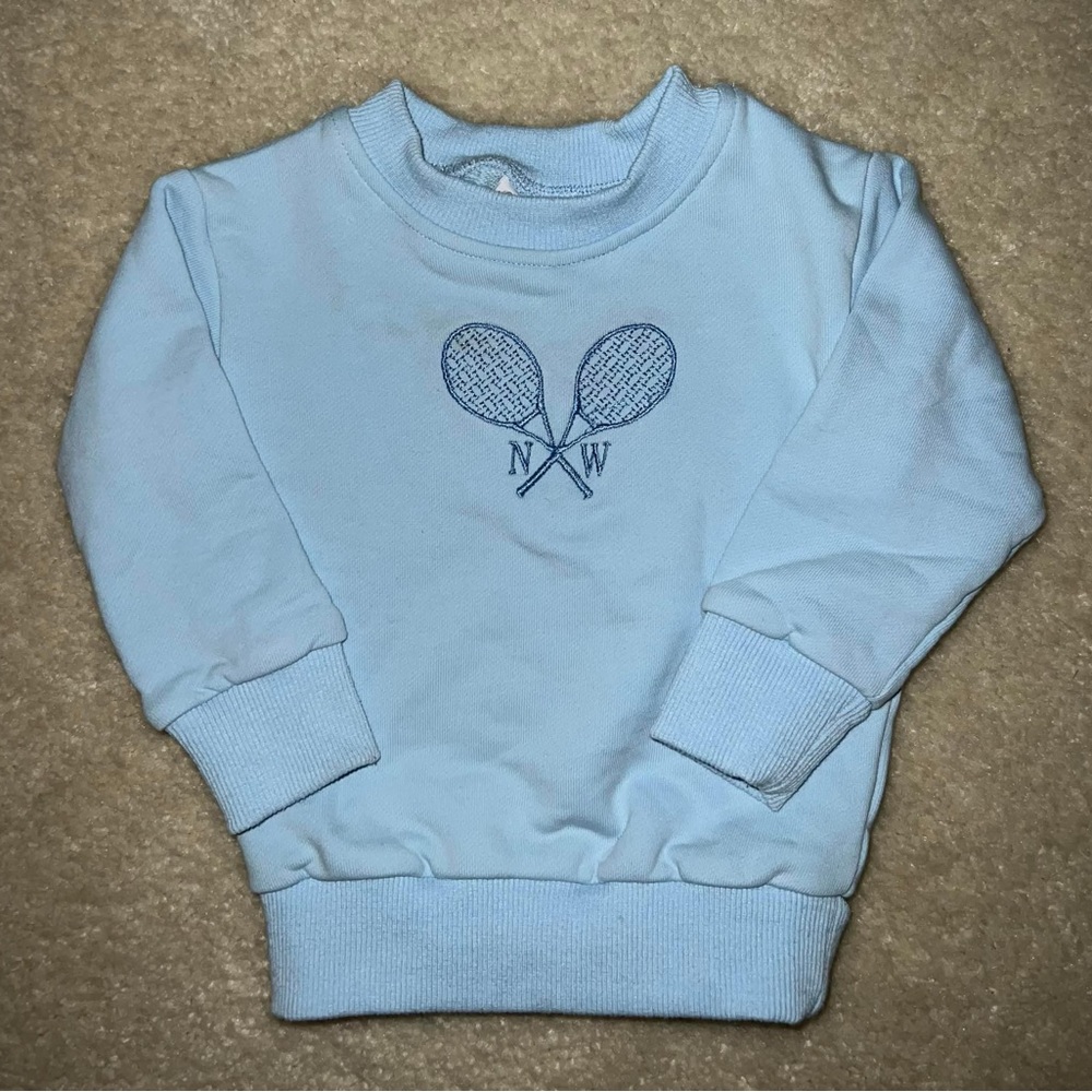 Monogram NW light blue sweatshirt- tennis crewneck- kids